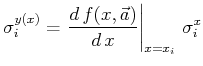 \ensuremath{\displaystyle \sigma_i^{y(x)} = \left. \frac{d f(x, \vec{a})}{ d  x}\right\vert _{x=x_i}   \sigma_i^{x} }